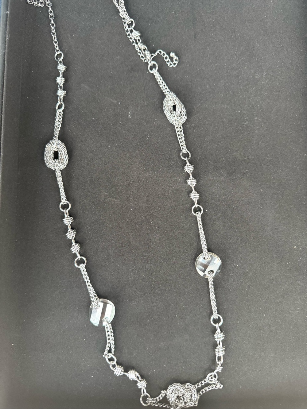 Lia Sophia Silver Beaded Knot Long Statement Necklace / Belt 40”